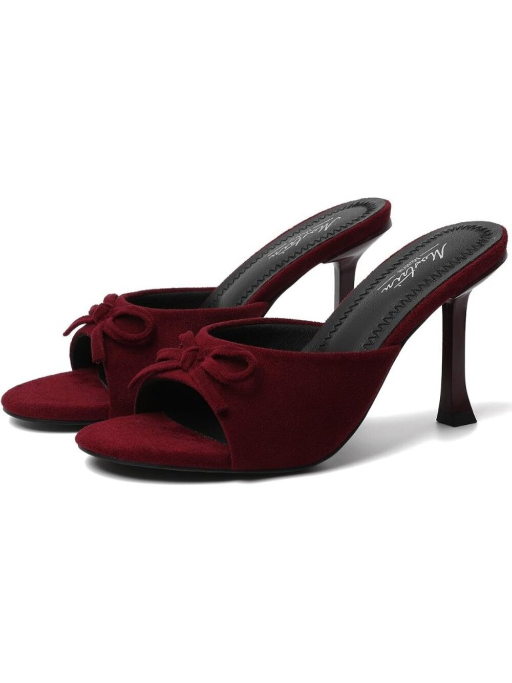Women's Burgundy Rubber Round Toe Bow Vintage Sexy Slip Backless Sandal Heel